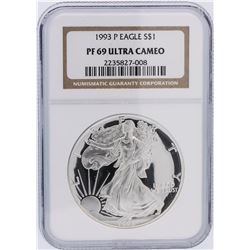 1993-P NGC Graded PF69 Ultra Cameo $1 American Silver Eagle Silver Coin