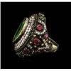 Image 2 : 9.43ct Green Crystal and Multi Gemstone Ring - 925 SILVER