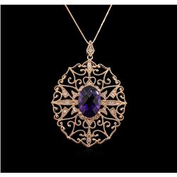 4.94ct Amethyst and Diamond Pendant With Chain - 14KT Rose Gold