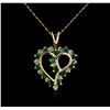 Image 1 : 14KT Yellow Gold 0.80ctw Emerald and Diamond Pendant With Chain