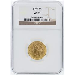 1899 NGC MS63 $5 Liberty Head Half Eagle Gold Coin