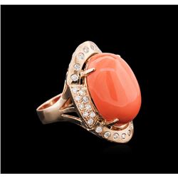 15.99ct Red Coral and Diamond Ring - 14KT Rose Gold