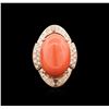 Image 2 : 15.99ct Red Coral and Diamond Ring - 14KT Rose Gold