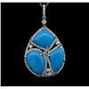 Image 1 : Turquoise and Diamond Pendant - 14KT White Gold