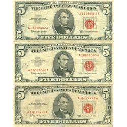 1963 $5 Red Seal Bill Lot of 3