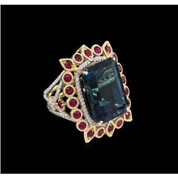 14KT Yellow Gold 29.87ct Topaz and Ruby Ring