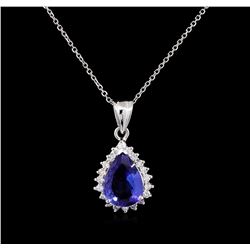 2.95ctw Tanzanite and Diamond Pendant With Chain - 14KT White Gold