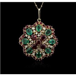 14KT Yellow Gold 11.78ctw Ruby, Emerald and Diamond Pendant With Chain