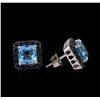 Image 2 : 5.32ctw Blue Topaz and Sapphire Earrings - 14KT White Gold
