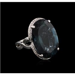 14KT White Gold 34.24ct Blue Topaz and Diamond Ring