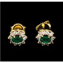 1.00ctw Emerald and Diamond Earrings - 14KT Yellow Gold