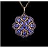 Image 1 : 15.60ctw Tanzanite, Sapphire and Diamond Pendant With Chain - 14KT Rose Gold