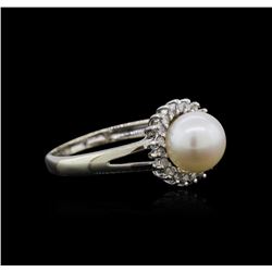 14KT White Gold Pearl and Diamond Ring