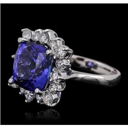 14KT White Gold GIA Certified 7.53ct Tanzanite and Diamond Ring