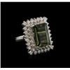 Image 1 : 10.35ct Green Tourmaline and Diamond Ring - 14KT White Gold