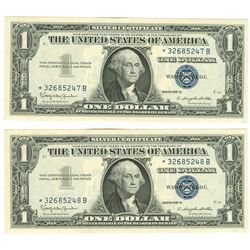 1957B $1 Star Silver Certificate Lot of 2 Consecutive Serial Numbers