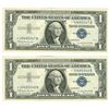 Image 1 : 1957B $1 Star Silver Certificate Lot of 2 Consecutive Serial Numbers