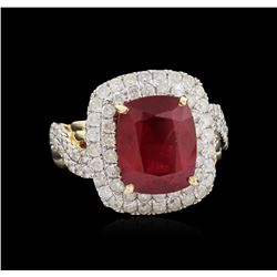 5.79ct Ruby and Diamond Ring - 14KT Yellow Gold