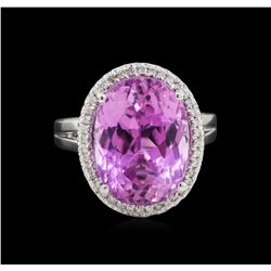 9.84ct Kunzite and Diamond Ring - 14KT White Gold