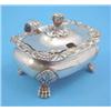 Image 1 : A George III silver mustard of rounded rectangular form with acanthus knop and handle, on lions p...