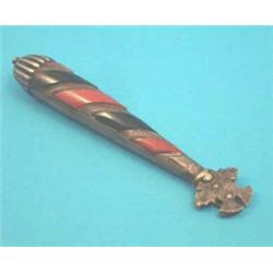 A Victorian Scottish silver paper knife handle with applied hardstone decoration....