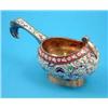 Image 1 : A Russian 84 zolotnik and cloisonné kovsh of large size with flower and foliage decoration, 10 in...