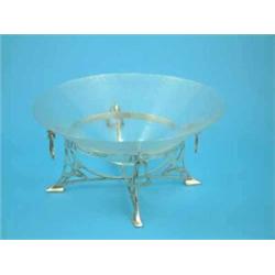 A Fraget glass bowl with plated stand inscribed "J.Thompson from Odessa Staff, 1910", 13.5 ins....