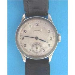 A gentlemans steel Longines wrist watch with silvered Arabic dial and subsidiary seconds....