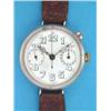 Image 1 : A gentleman's silver Montbrillant military chronograph with single button and enamelled Arabic di...