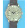 A gentlemans 18ct gold chronograph wrist watch with silvered dial....