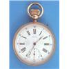 Image 1 : A rolled gold keyless pocket watch with enamelled Roman dial....