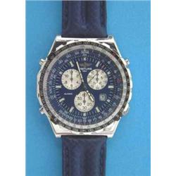 A gentleman's steel Breitling wrist chronometer with blue dial, boxed....