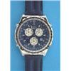 A gentleman's steel Breitling wrist chronometer with blue dial, boxed....