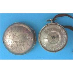A George II silver pair case pocket watch with verge movement and silvered dial signed P.Walking,...