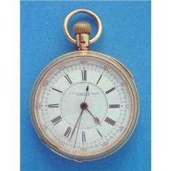 An 18ct gold pocket watch, with enamelled Roman dial, Makers J T Barry & Sons, Cardiff....