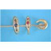 Image 1 : An 18ct gold horseshoe stick pin, a gold 5-stone sapphire and diamond ring and a similar ruby and...