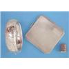 Image 1 : An Art Deco engine turned silver powder compact, a silver thimble and a silver hinged bangle with...