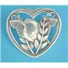 Image 1 : A Georg Jensen silver heart shape brooch depicting a bird and foliage, No.239...