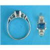 Image 1 : A white gold 5-stone sapphire and diamond ring, the rectangular cut sapphire flanked by baguette...