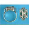 Image 1 : A Continental gold ring, the rectangular bezel set diamonds and green pastes...