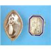 Image 1 : A Regency gold navette shape brooch, inset painted panel depicting a lady in a garden, together w...