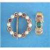 Image 1 : A gold open circle brooch, set alternating sapphires and cultured pearls, together with an 18ct g...