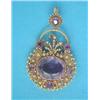 Image 1 : A Victorian gold cannetille work pendant, set amethysts, the reverse with glazed compartment...