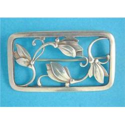 A Georg Jensen silver rectangular brooch, designed as trailing flowerheads, No.295...
