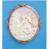 Image 1 : A Victorian shell cameo oval brooch, carved figures, dogs and a cherub, in a gold frame, 2.25ins...