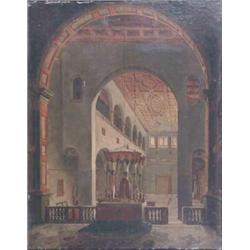 19th Century English School oil on canvas, Cathedral interior, 19 x 15 ins....