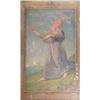 Image 1 : Follower of Walter Crane Unframed oil on wooden panel, Maiden spreading petals on a hillside, Ins...