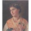 Image 1 : Sophie Anderson (1823-1903) oil on canvas, Maiden holding orange blossom, Signed, 14 x 12 ins....