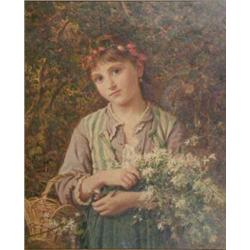 Sophie Anderson (1823-1903) oil on canvas, Girl holding a basket and jasmine blossom, with a garl...