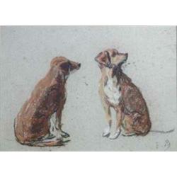 Eugene Boudin (1824-1898) French pastel, Sketch of two dogs, initialled, 5 x 7 ins....